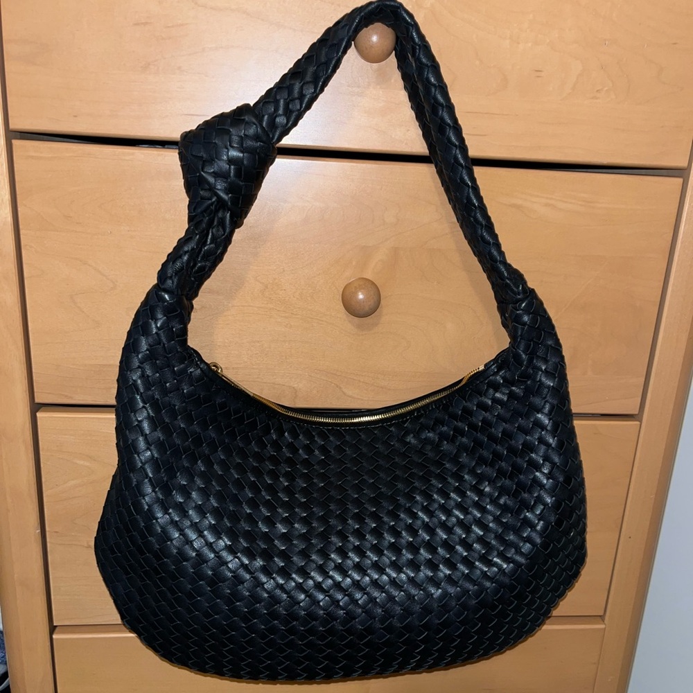 Quince Black Woven Hobo Bag